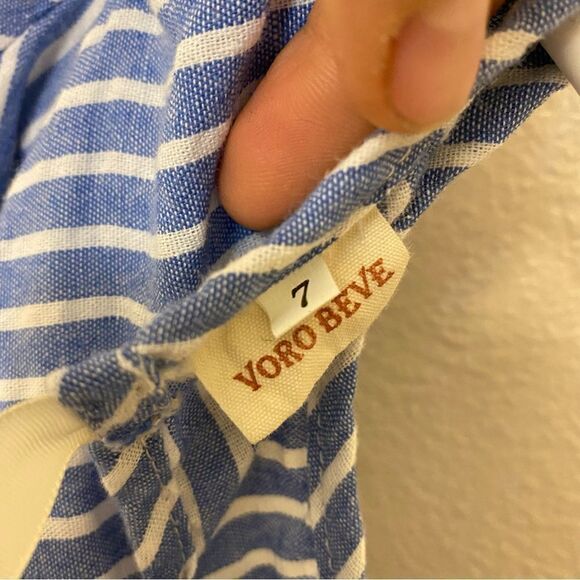 Voro Beve Girls blue striped Cold shoulder tie back 100% cotton blouse -7 - Picture 5 of 8